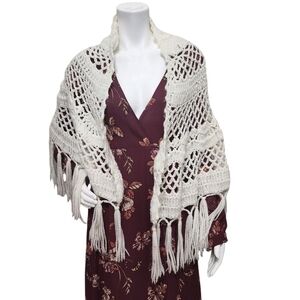 Vintage Knitted Ivory Shawl One Size